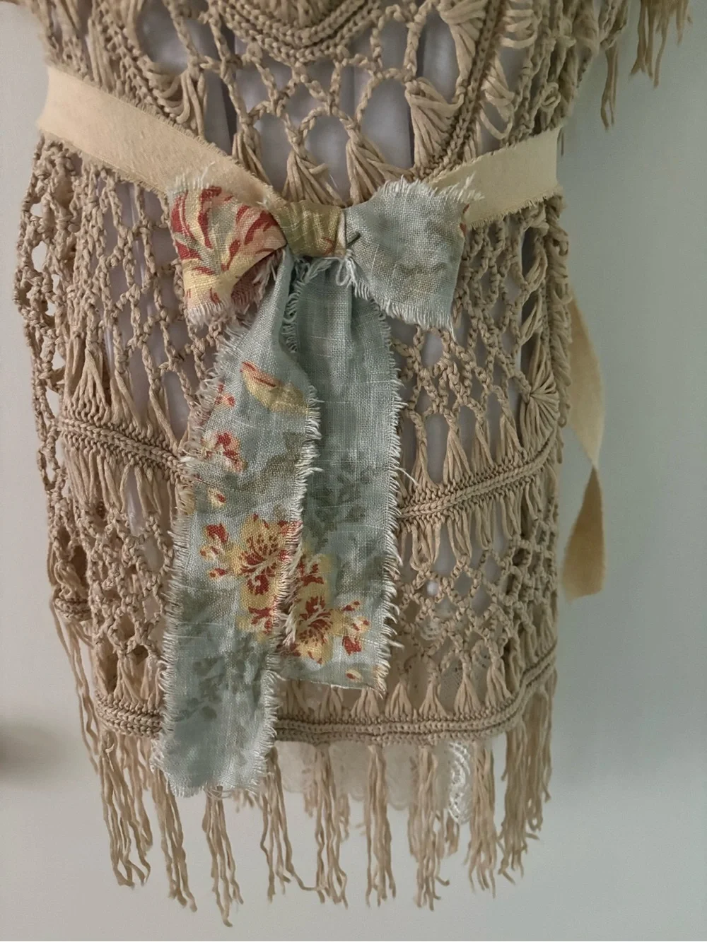 Upcycled Island  Floral Bow Scarf with Cream Tie Avant-garde Jabot